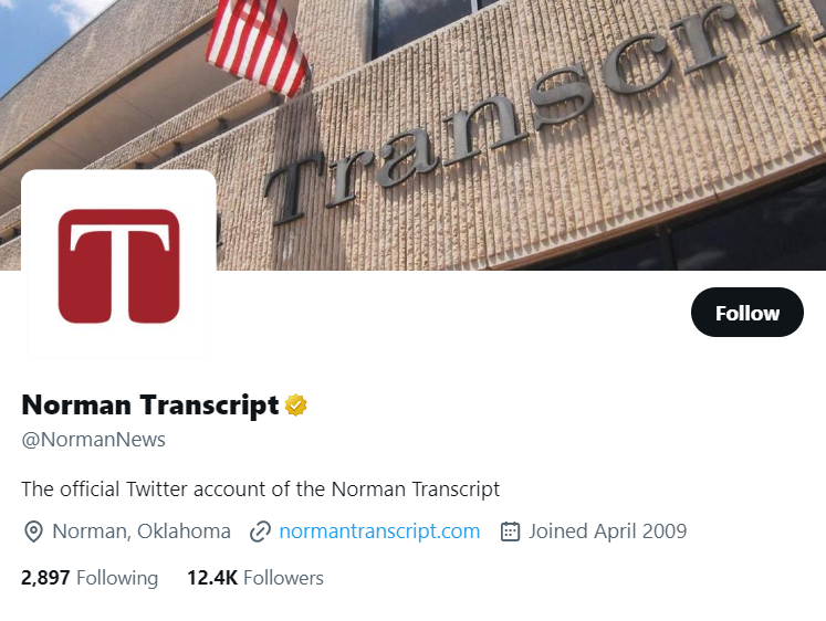 Norman Transcript twitter profile screenshot