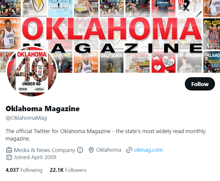Oklahoma Magazine twitter profile screenshot