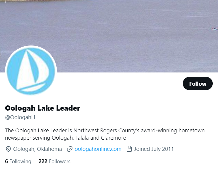 Oologah Lake Leader twitter profile screenshot