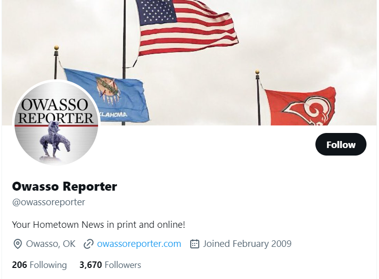 Owasso Reporter twitter profile screenshot