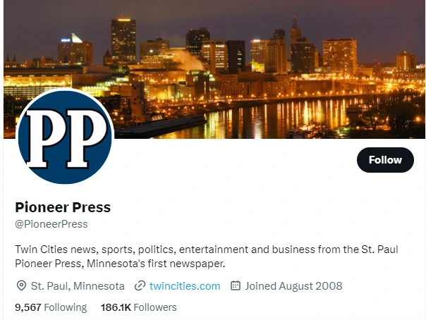 Pioneer Press twitter profile screenshot