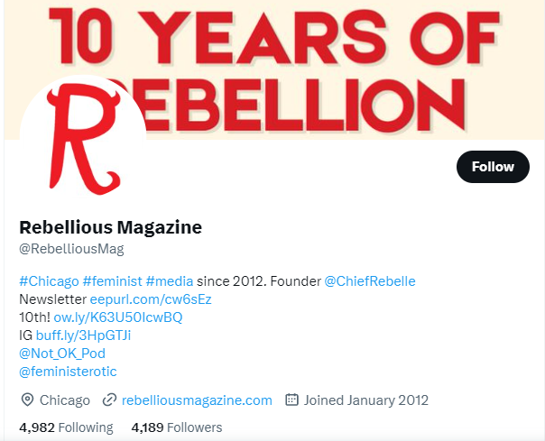 Rebellious Magazine twitter profile screenshot