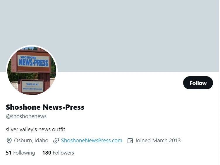 Shoshone News-Press twitter profile screenshot
