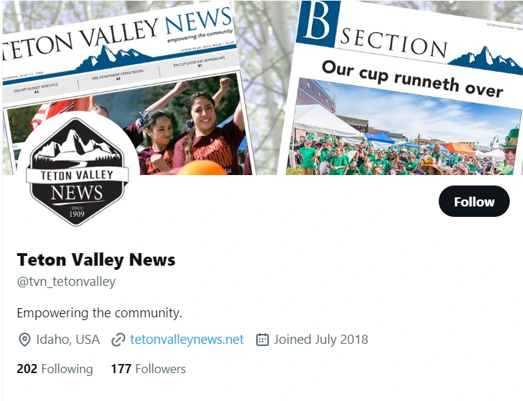 Teton Valley News twitter profile screenshot