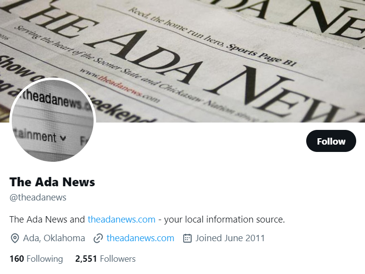 The Ada News twitter profile screenshot