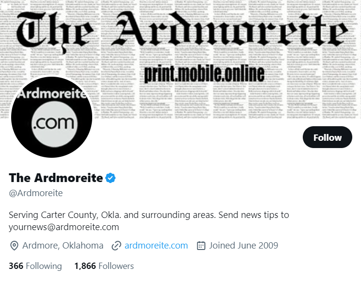The Ardmoreite twitter profile screenshot