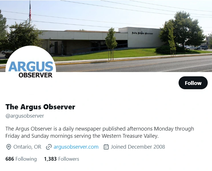 The Argus Observer twitter profile screenshot