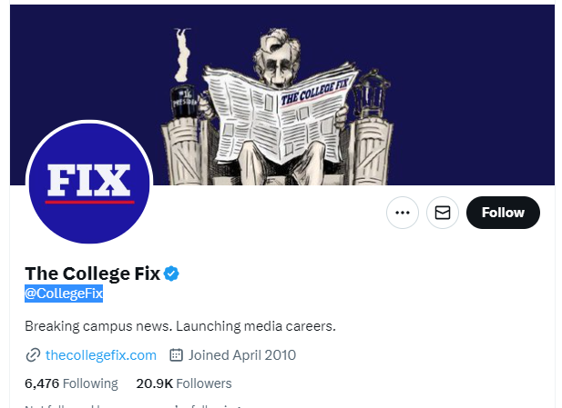 The College Fix twitter profile screenshot