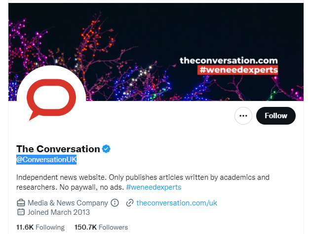 The Conversation twitter profile screenshot