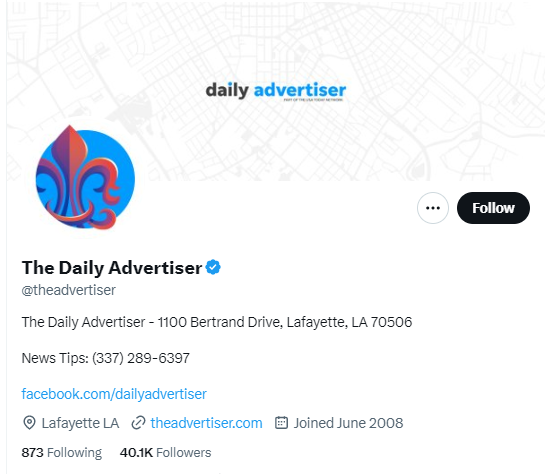 The Daily Advertiser twitter profile screenshot
