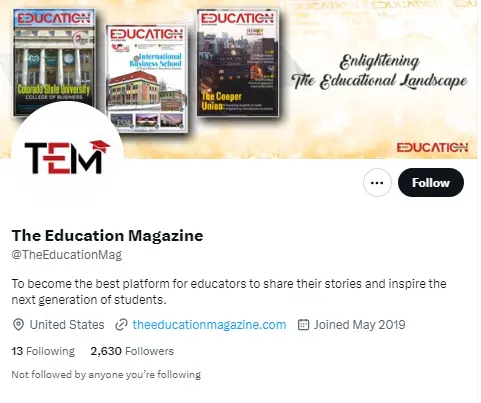 The Education Magazine twitter profile screenshot