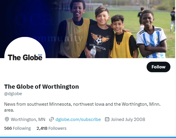 The Globe of Worthington twitter profile screenshot