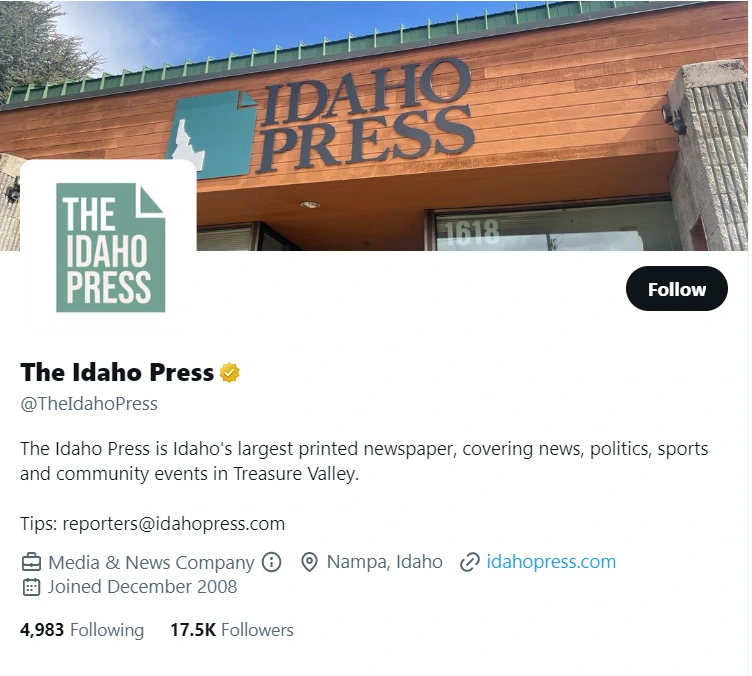 The Idaho Press twitter profile screenshot