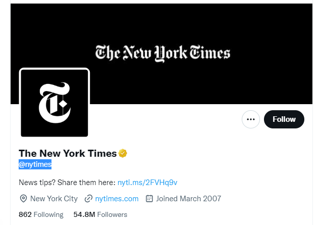The New York Times twitter profile screenshot