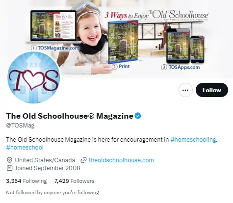 The Old Schoolhouse® Magazine twitter profile screenshot