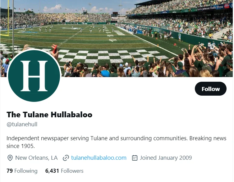 The Tulane Hullabaloo twitter profile screenshot