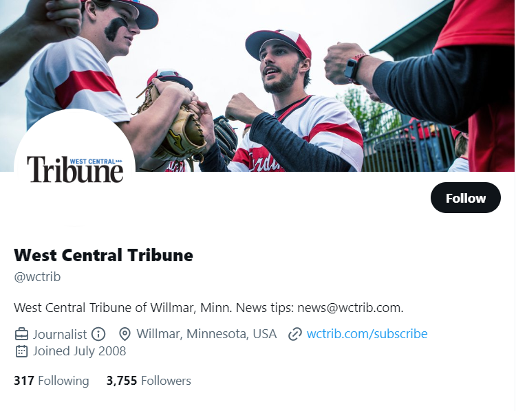 West Central Tribune twitter profile screenshot