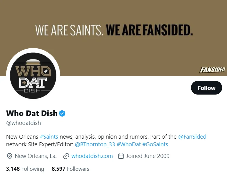 Who Dat Dish twitter profile screenshot