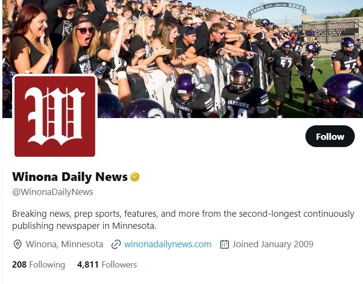 Winona Daily News twitter profile screenshot