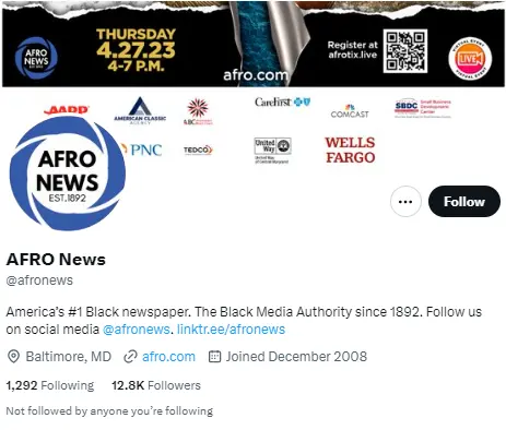 AFRO News twitter profile screenshot