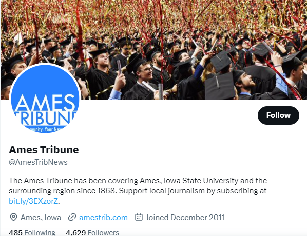 Ames Tribune twitter profile screenshot