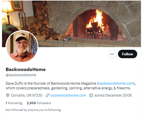 Backwoods Home twitter profile screenshot
