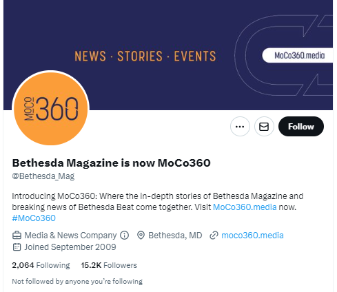 Bethesda Magazine is now MoCo360 twitter profile screenshot