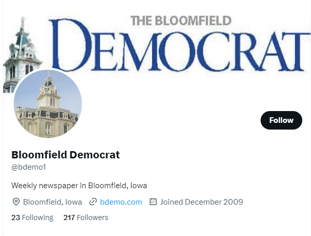 Bloomfield Democrat twitter profilem screenshot
