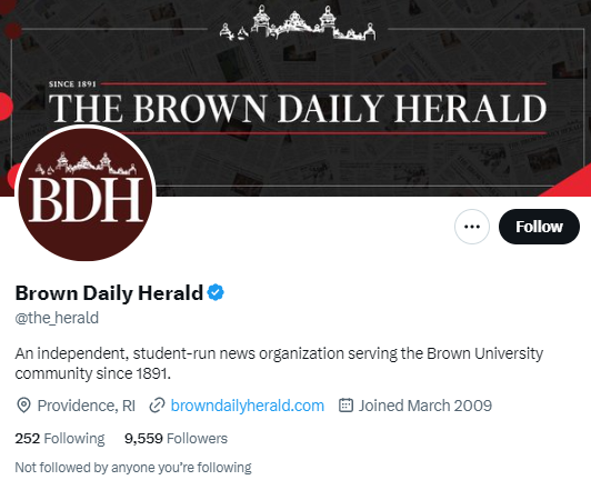 Brown Daily Herald twitter profile screenshot
