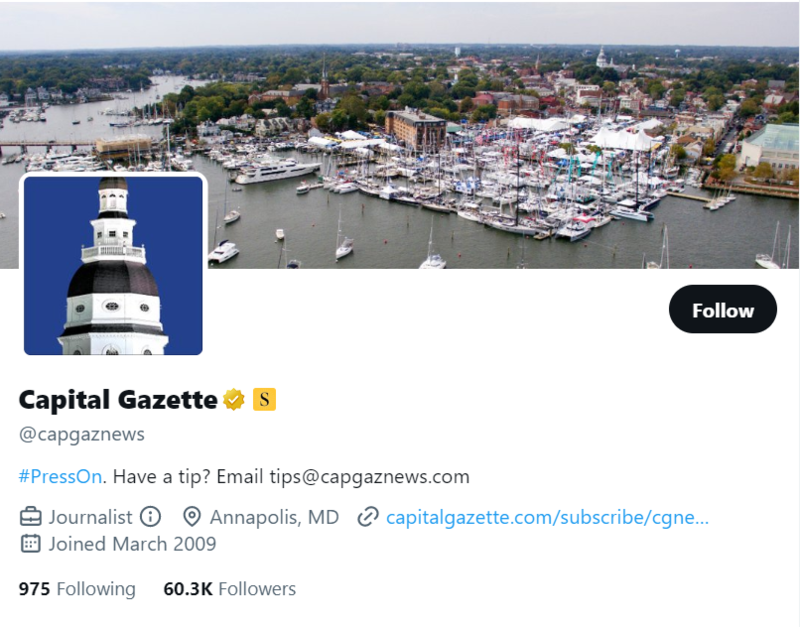 Capital Gazette twitter profile screenshot