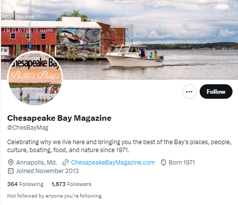 Chesapeake Bay Magazine twitter profile screenshot