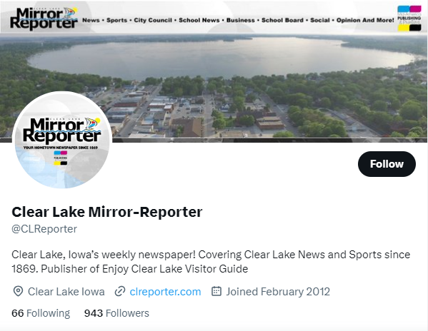 Clear Lake Mirror-Reporter twitter profile screenshot