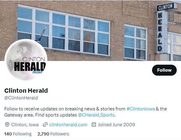 Clinton Herald twitter profile screenshot