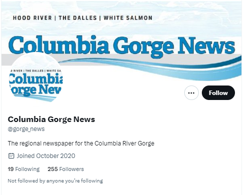 Columbia Gorge News twitter profile screenshot
