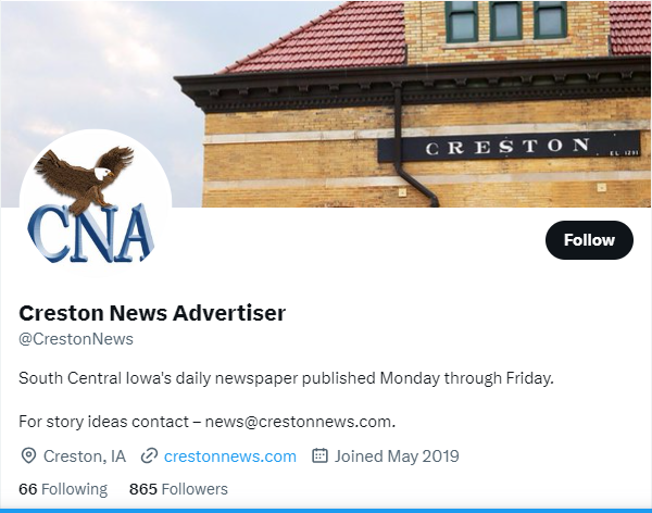 Creston News Advertiser twitter profile screenshot