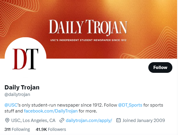 Daily Trojan twitter profile screenshot