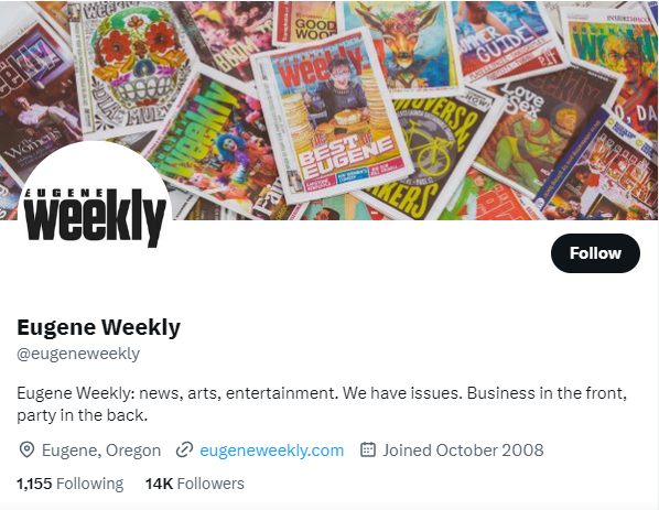 Eugene Weekly twitter profile screenshot