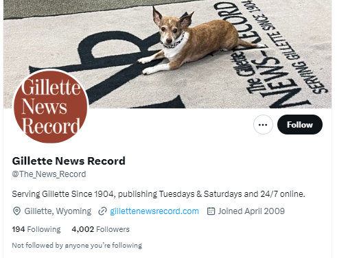 Gillette News Record twitter profile screenshot