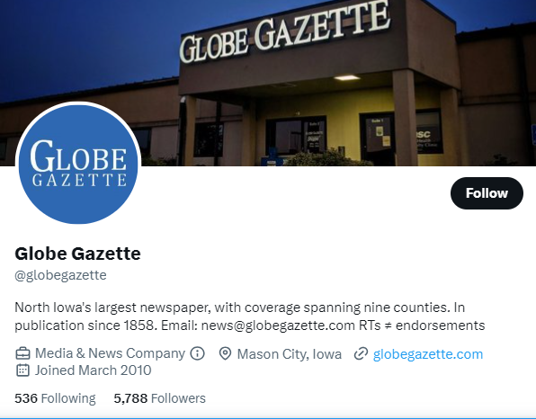 Globe Gazette twitter profile screenshot
