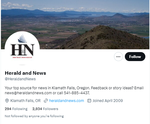 Herald and News twitter profile screenshot