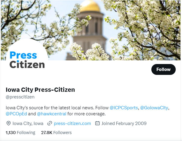 Iowa City Press-Citizen twitter profile screenshot