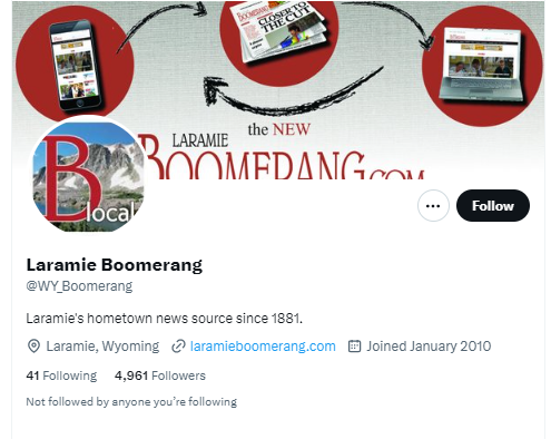 Laramie Boomerang twitter profile screenshot