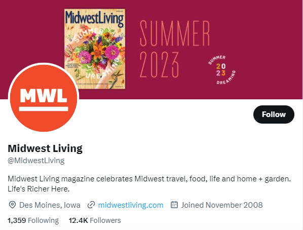 Midwest Living twitter profile screenshot
