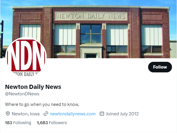 Newton Daily News twitter profile screenshot