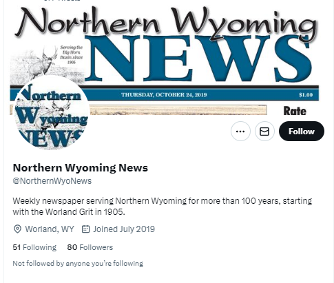 Northern Wyoming News twitter profile screenshot