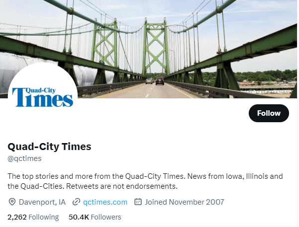 Quad-City Times twitter profile screenshot