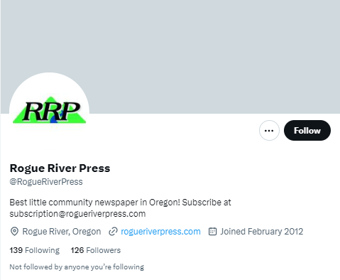 Rogue River Press twitter profile screenshot