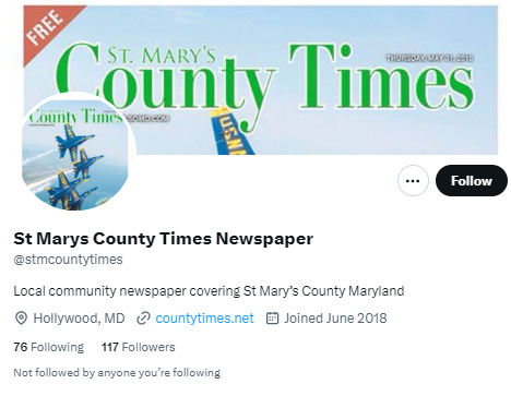 St Marys County Times Newspaper twitter profile screenshot