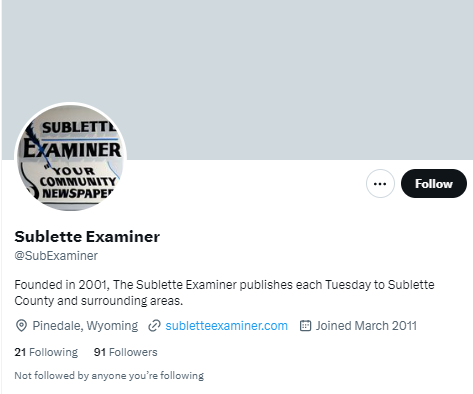 Sublette Examiner twitter profile screenshot