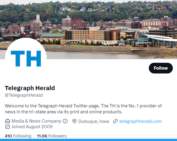 Telegraph Herald twitter profile screenshot